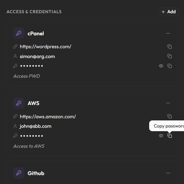 Agencify access credentials vault with copy password feature